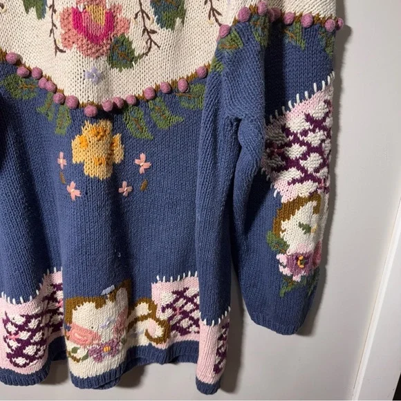 Vintage Bronte Knitted by Hand Cottagecore Granny Floral Sweater Size Large - Picture 6 of 16